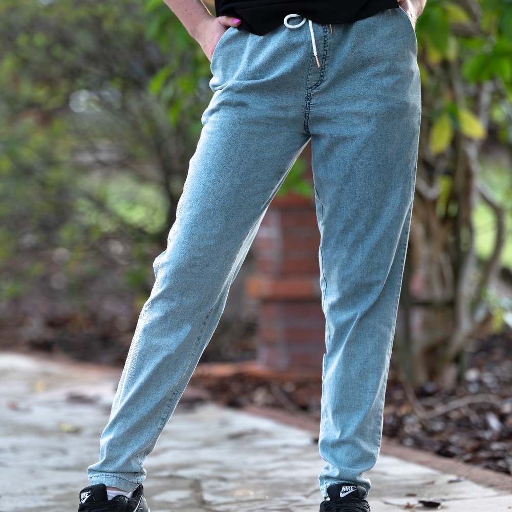 New Women Rhinestone High-Waisted Pants Denim Pants High Waisted Casual Pants